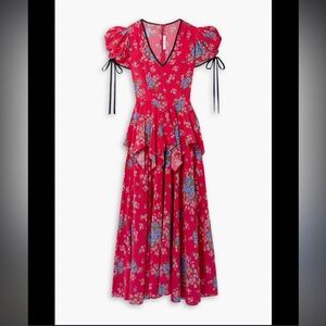 NWT RODARTE Red Floral Print Silk Crepe De Chine Midi Dress